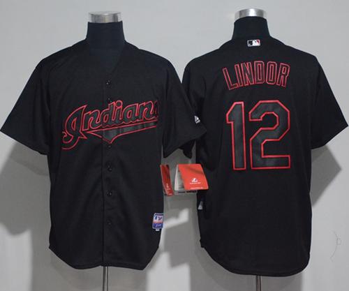 Indians #12 Francisco Lindor Black Strip Stitched MLB Jersey